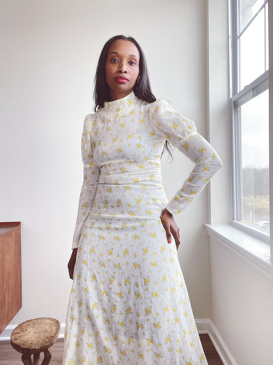 Mutton Sleeve 70s Dress