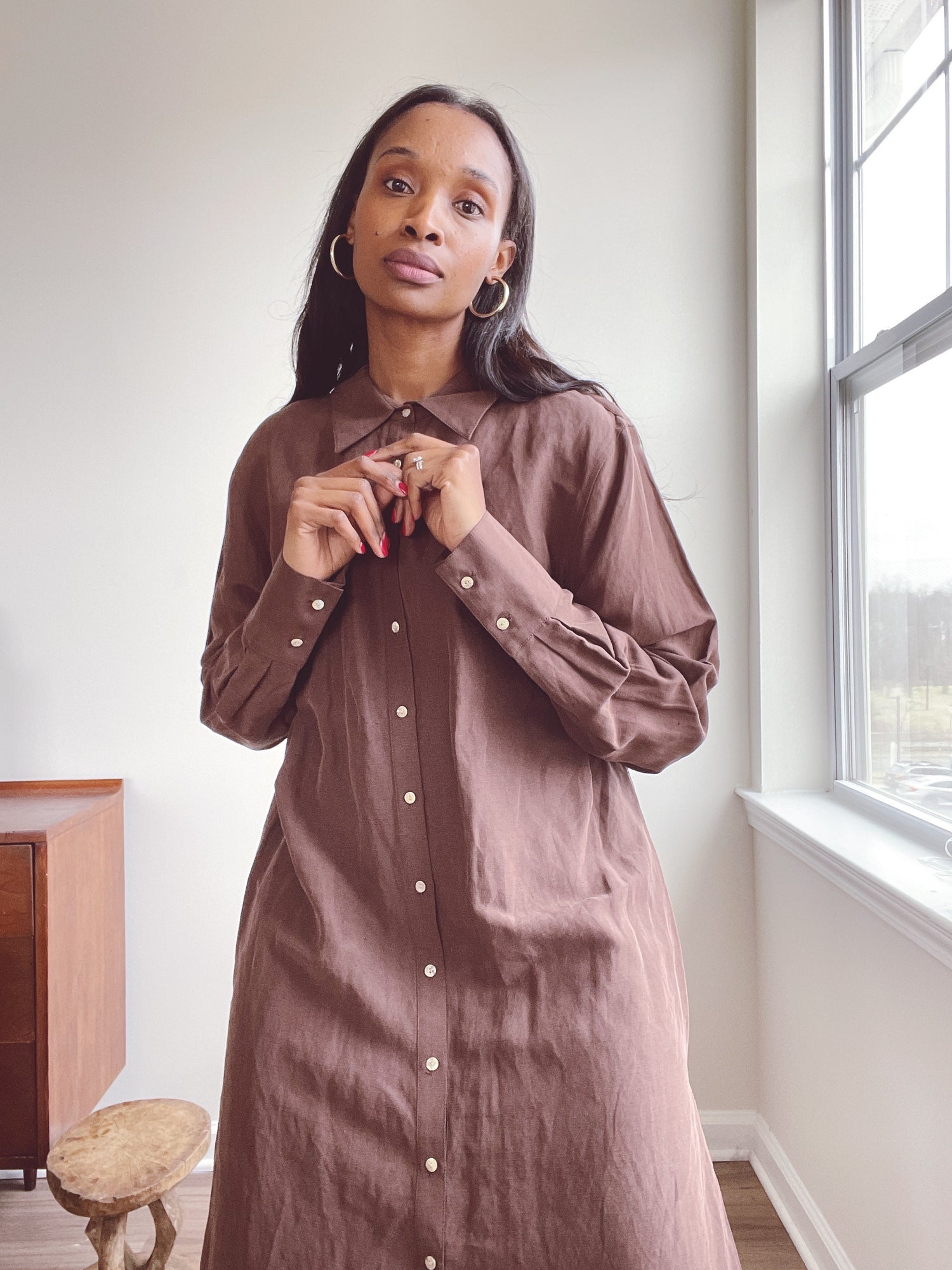 silk linen shirt dress Silk Shirt Dress with Side Pocket