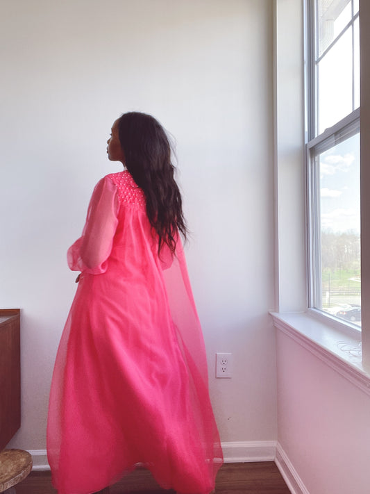 60s Pearl Beaded Evening Gown