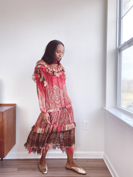 Reserved Diane Freis Drop Waist Ruffle Dress