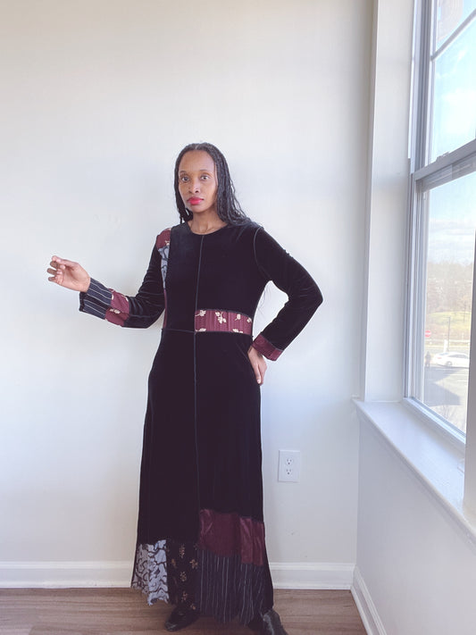 Patchwork Velvet Maxi Dress