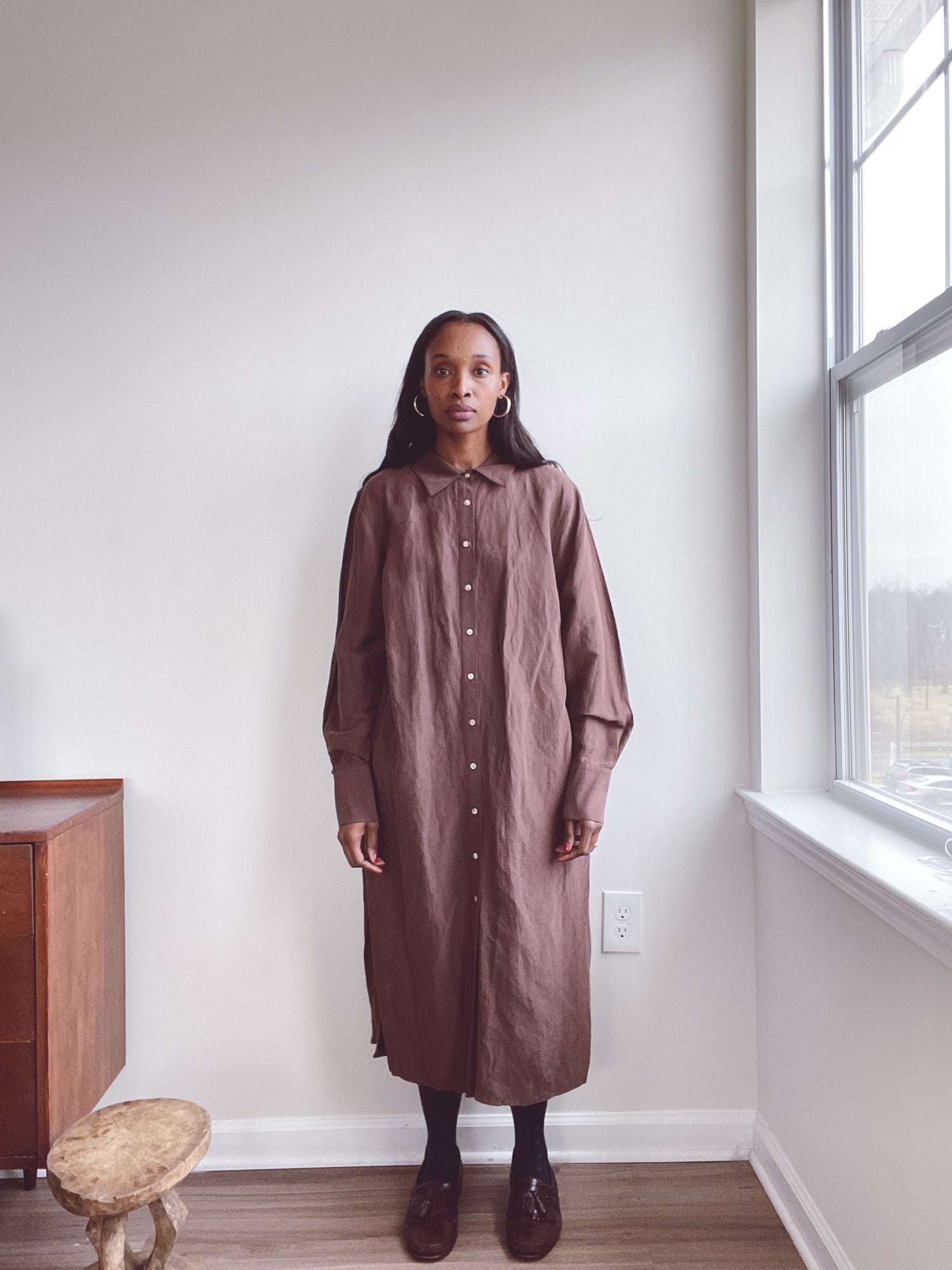 Minimalist Brown Silk Linen Shirt Dress Seventh Row Minimalist Brown Silk Linen Shirt Dress Seventh Row