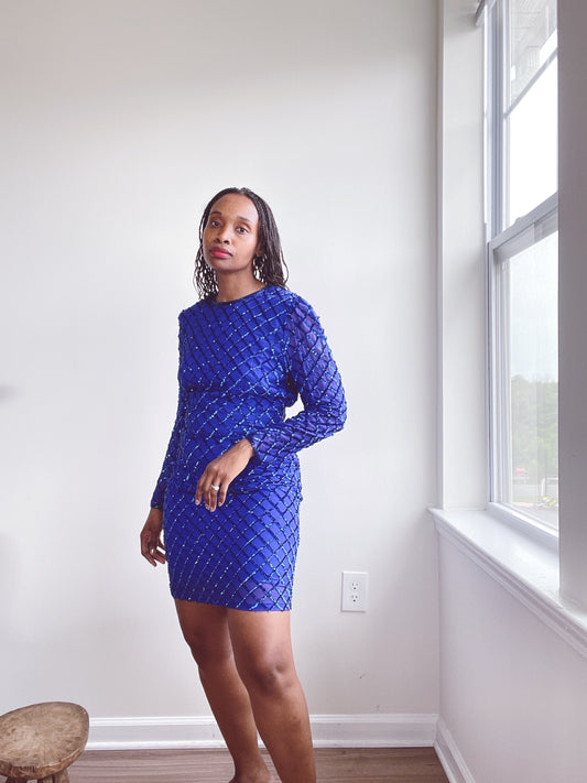 Silk Sequin Cocktail Vintage Dress