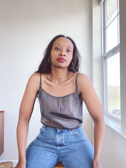 Iridescent Metallic Grey Tank Top