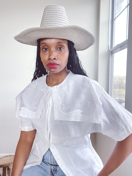 Sheer Collar Bib Vintage Sailor Blouse