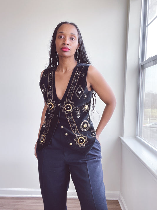 Velvet Beaded Embroidered Vest