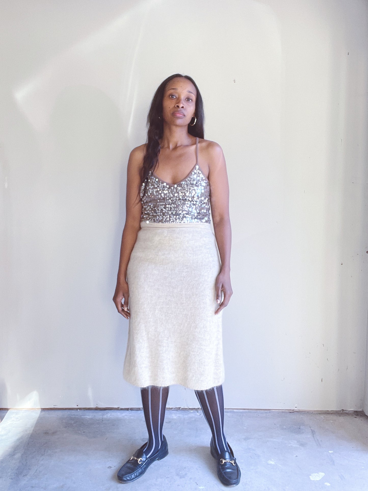 Ivory Knit Mohair Minimalist Skirt