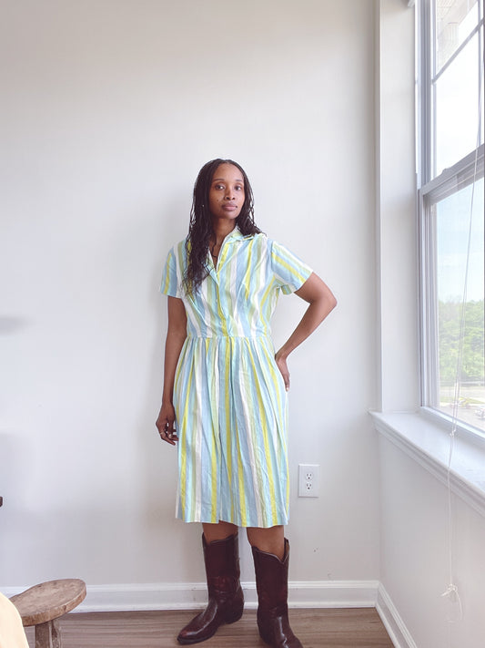 Striped Green Blue Vintage Dress
