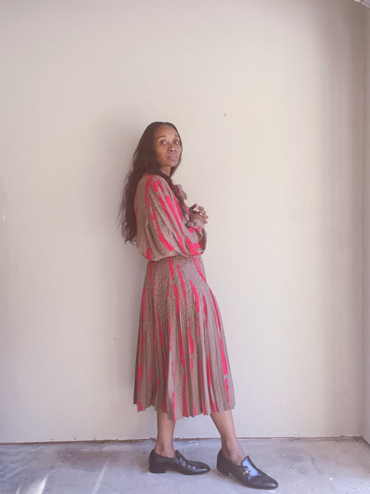 DAVID HAYES Striped Silk Skirt Set