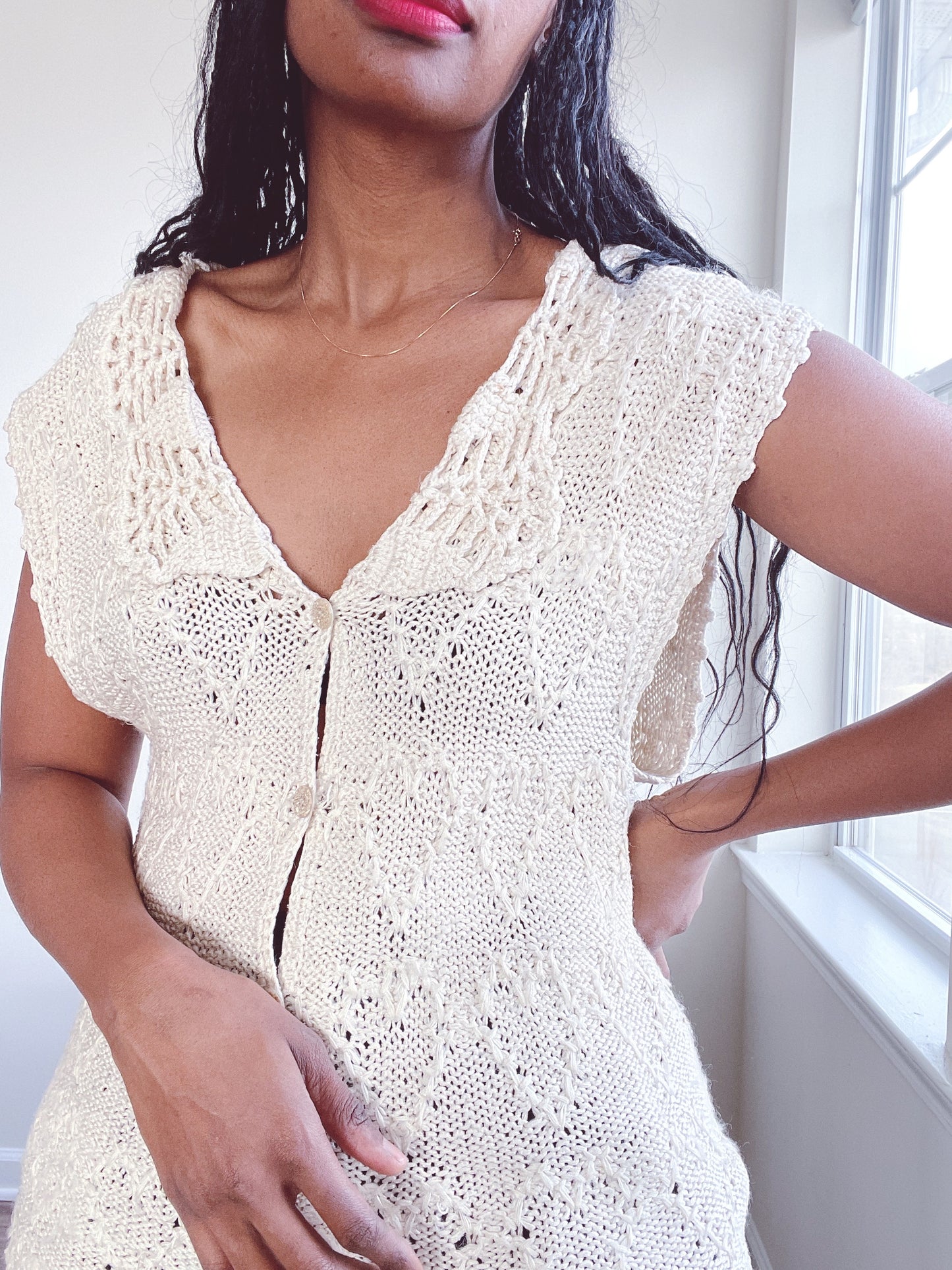 Silk Crochet Knit Ivory Vest