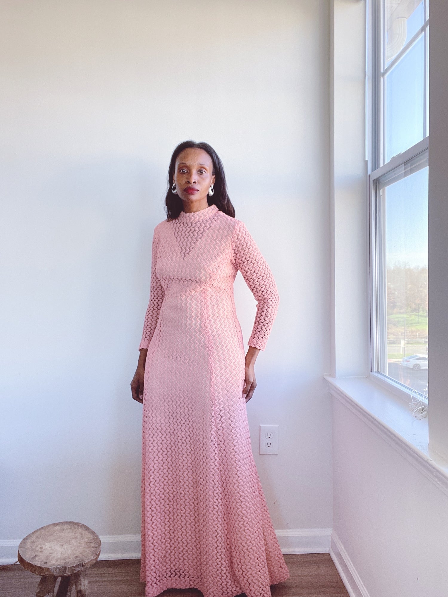 pink knit maxi dress Finley Pointelle Knit Maxi Dress / Baby Pink | MESHKI