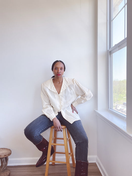 Buttercup Cotton Embroidered Trim Blouse