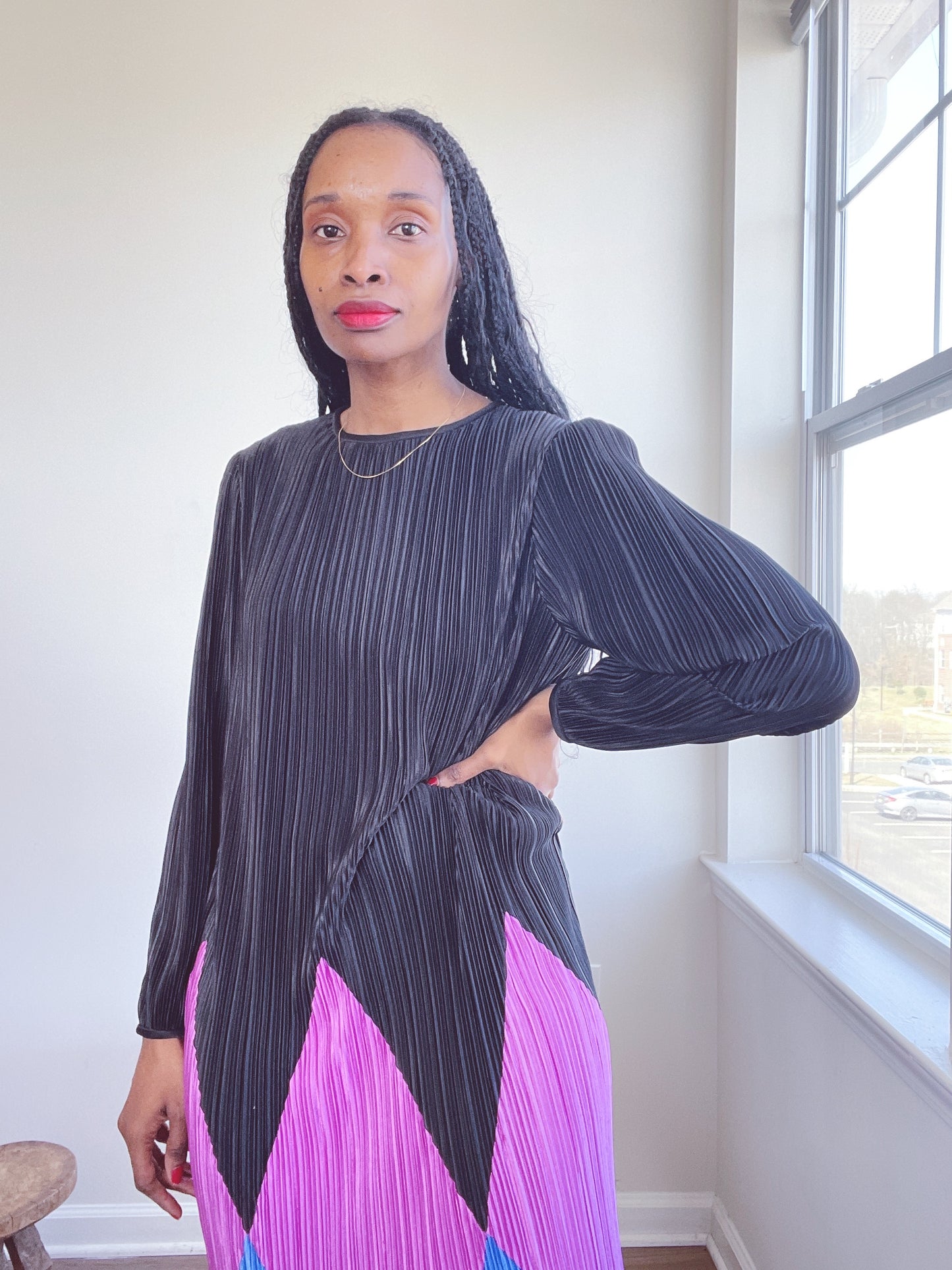 Harlequin Micro Pleat Vintage Dress