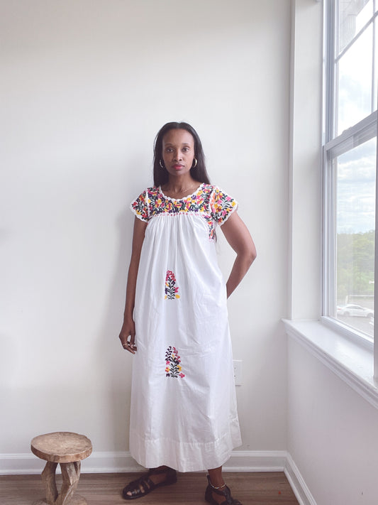 Vintage Oaxaca Huipil Embroidered Cotton Dress