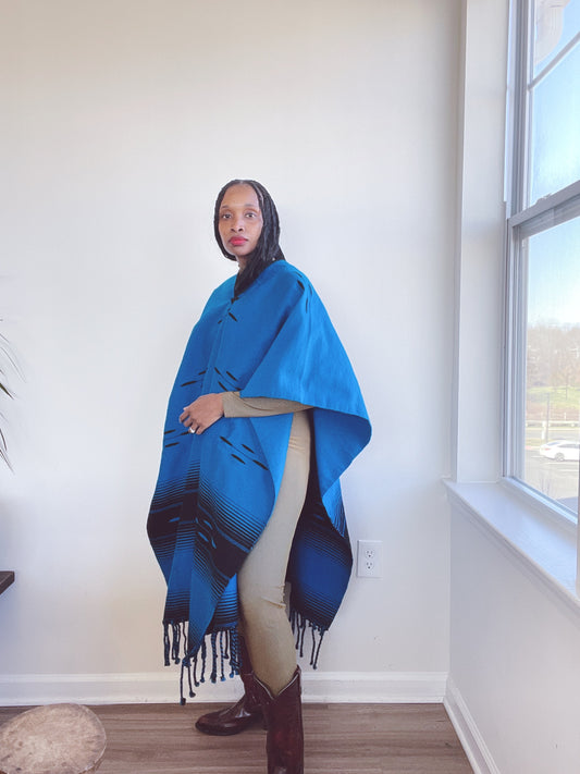 Vintage Woven Poncho Duster Cape Jacket