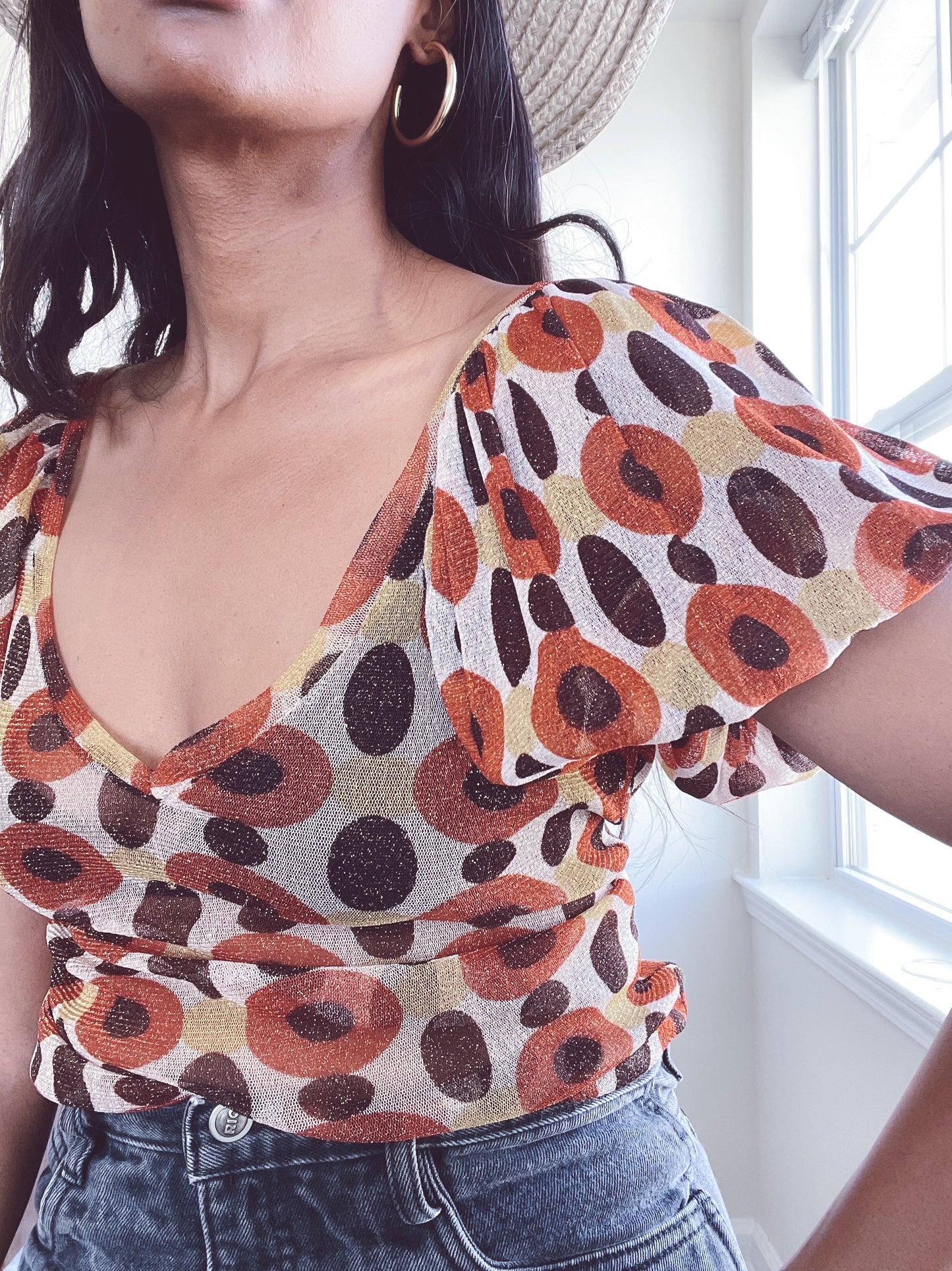 70s Psychedelic Scoop Neck Blouse