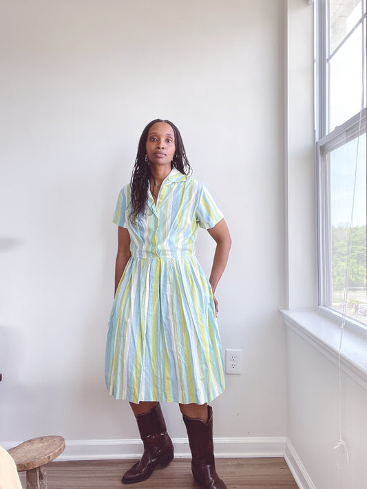 Striped Green Blue Vintage Dress