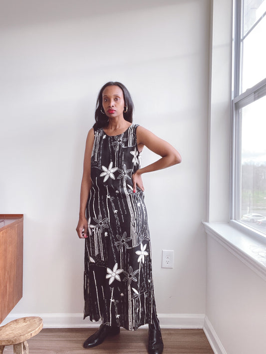 Vintage Linen Floral Dress