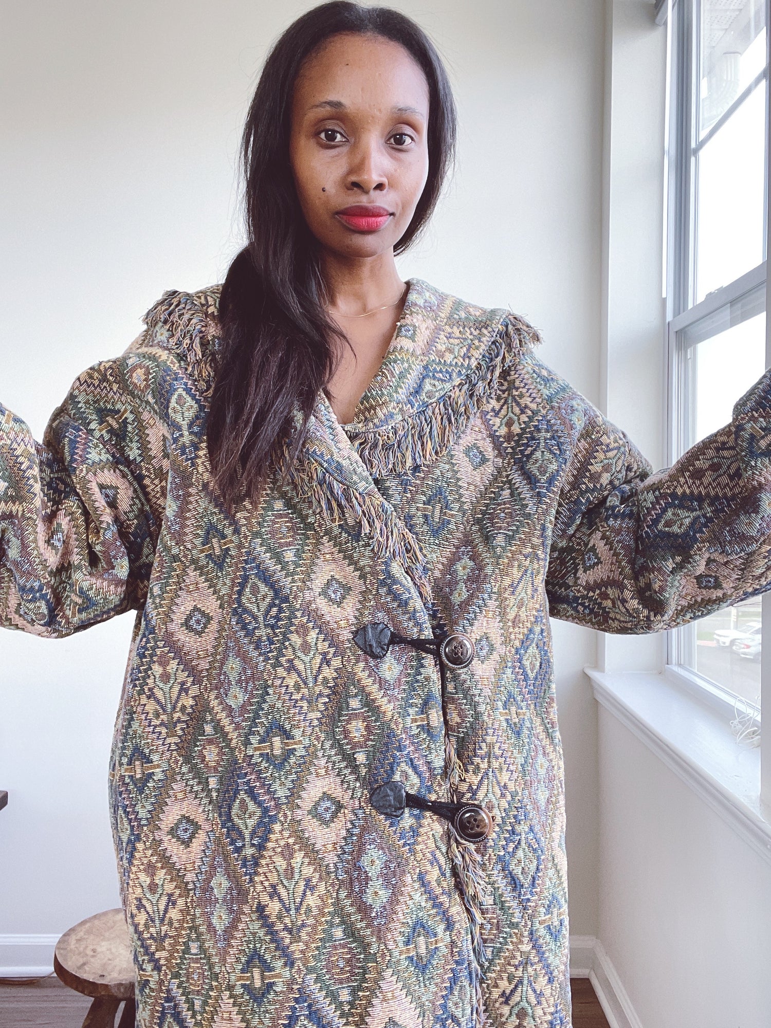 Vintage Tapestry Fringe Jacket Coat