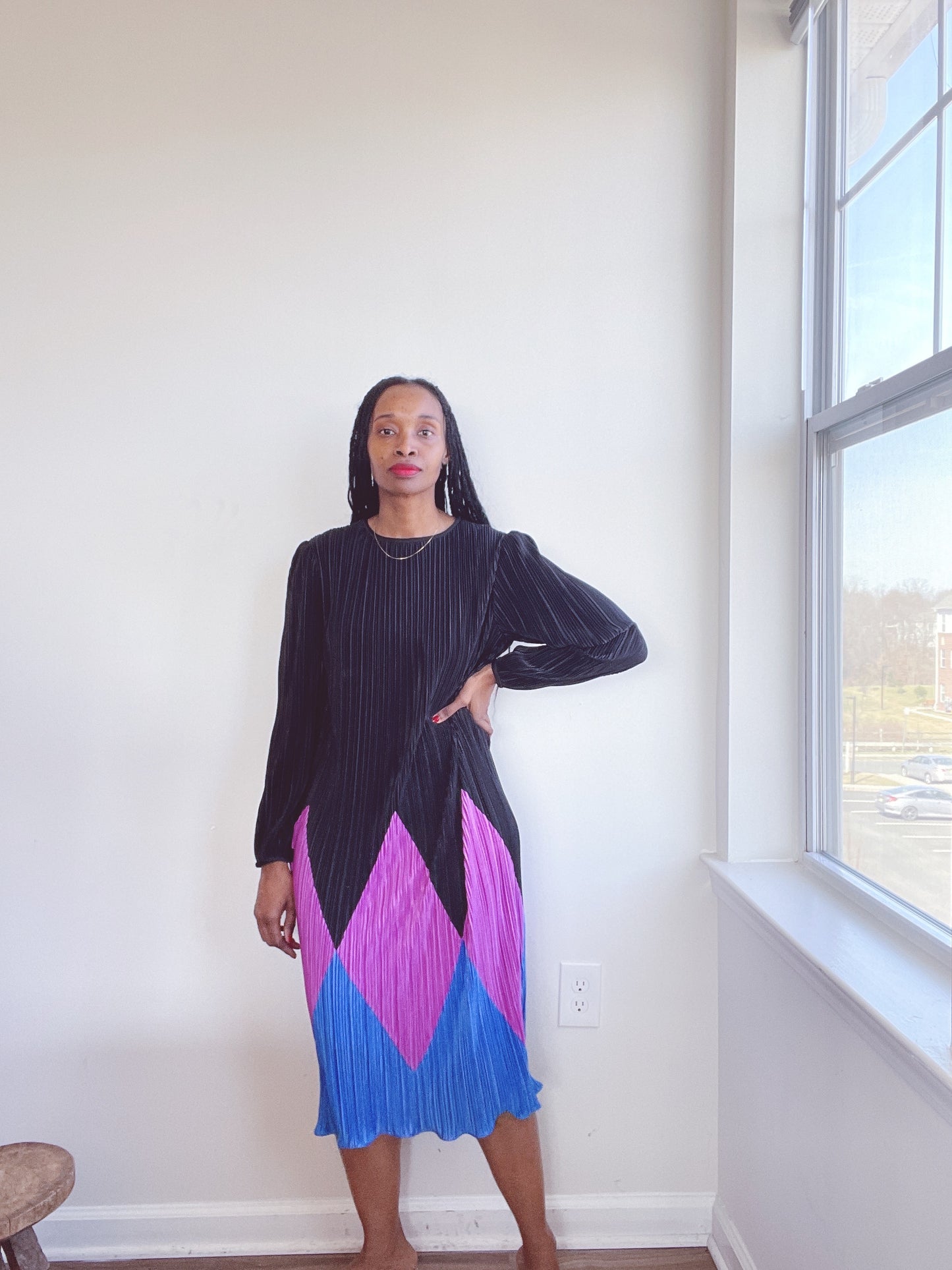 Harlequin Micro Pleat Vintage Dress