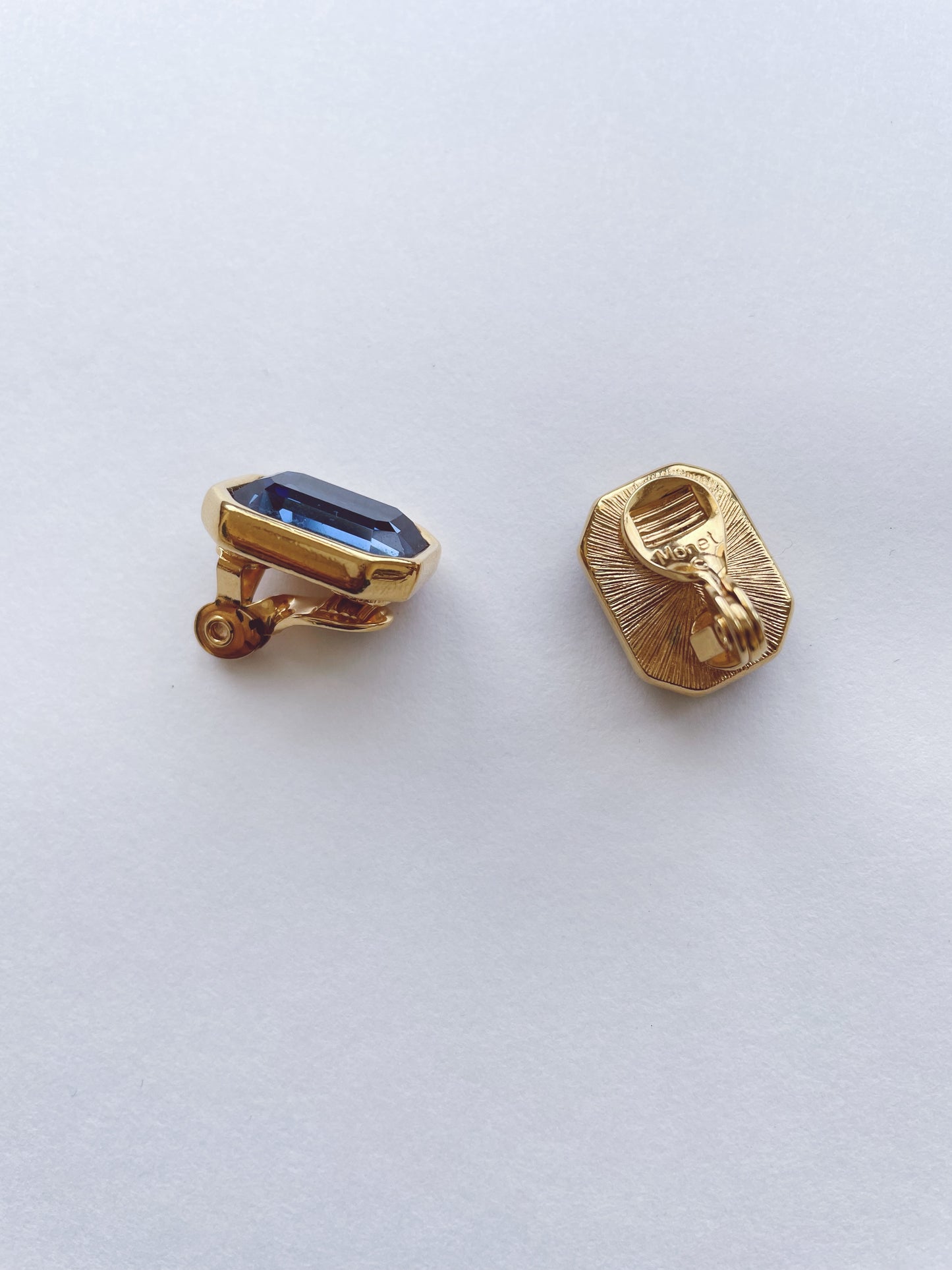 Monet Clip On Blue Rhinestone Earrings