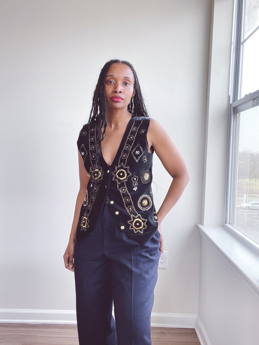 Velvet Beaded Embroidered Vest