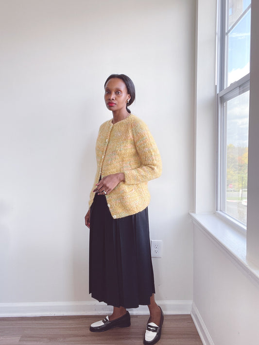 Vintage Mustard Multicolored Mohair Cardigan Sweater