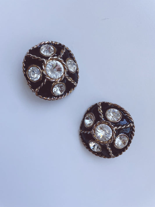 Jewel Crusted Black Gold Earrings Costume Jewelry