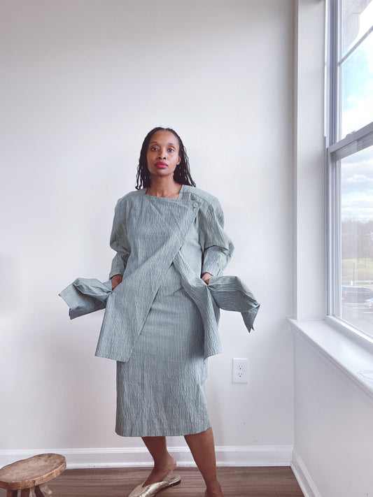 Vintage 2 Pc Sage Skirt Duster Set