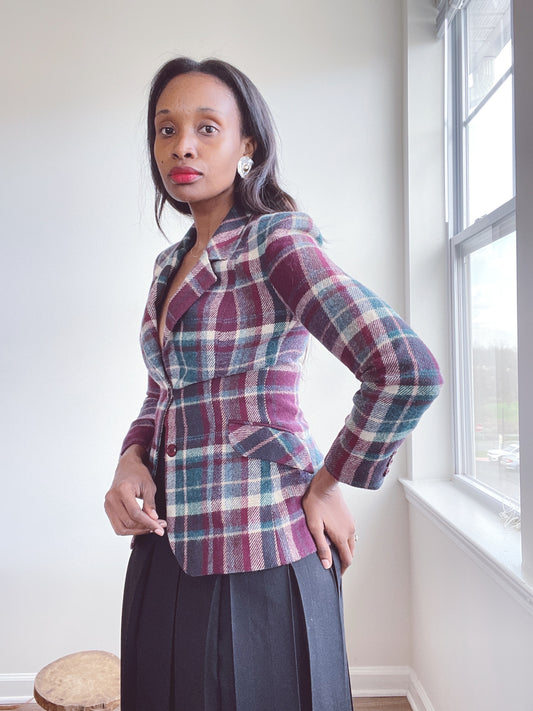 Vintage Plaid Blazer Jacket