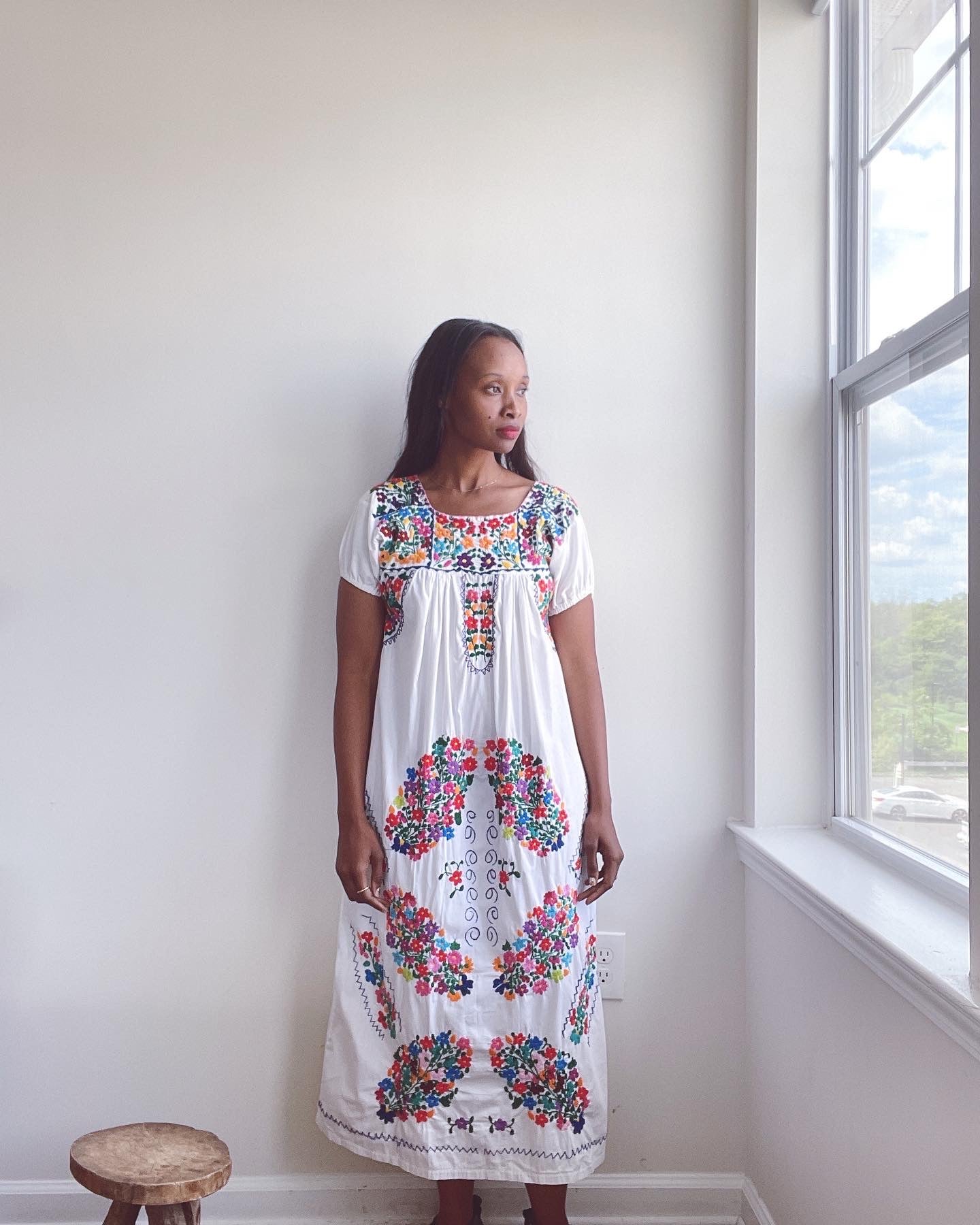 Vintage Oaxaca Huipil Embroidered Cotton Dress