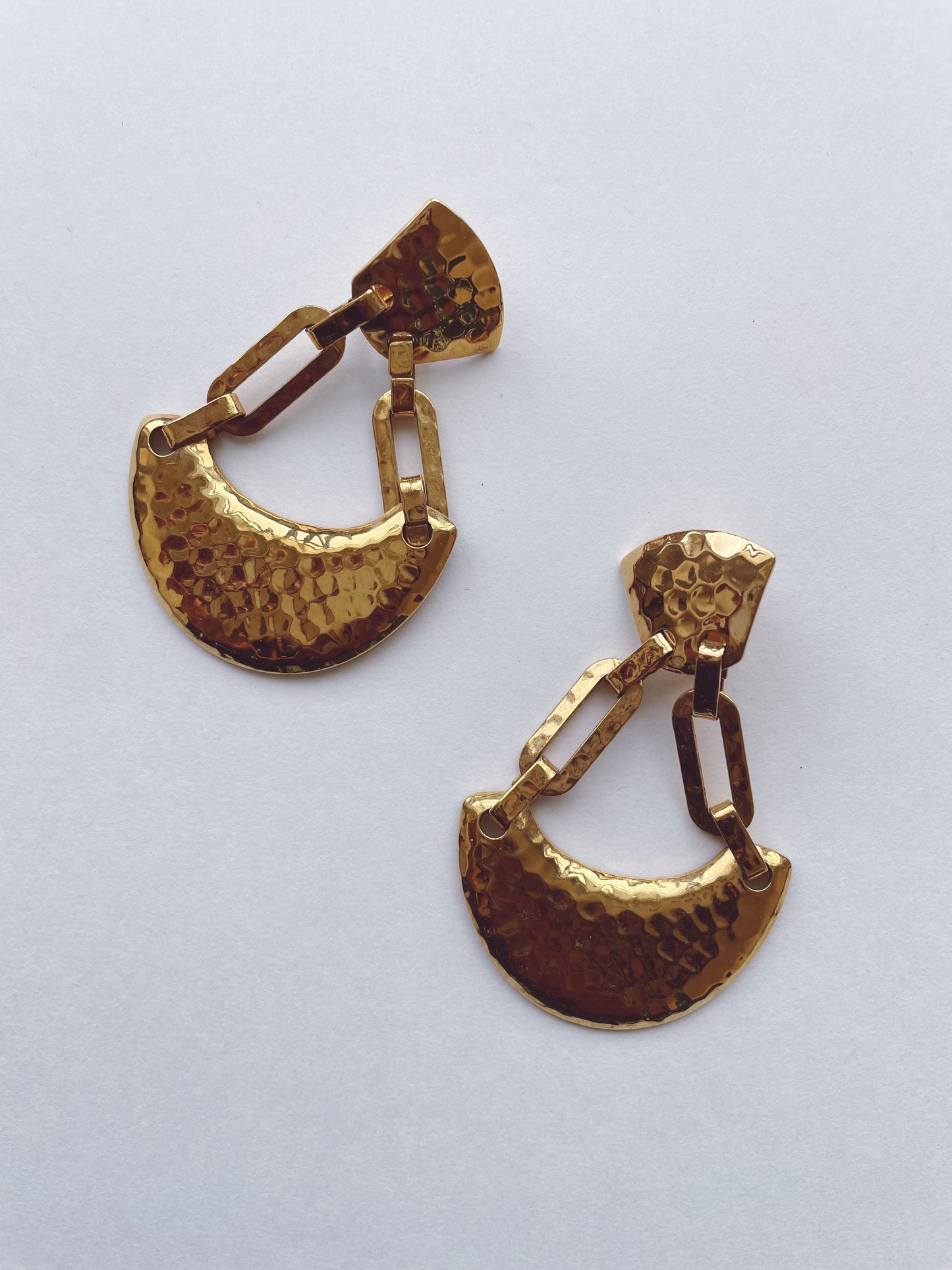 Gold Hammered Anchor Clip On Earrings