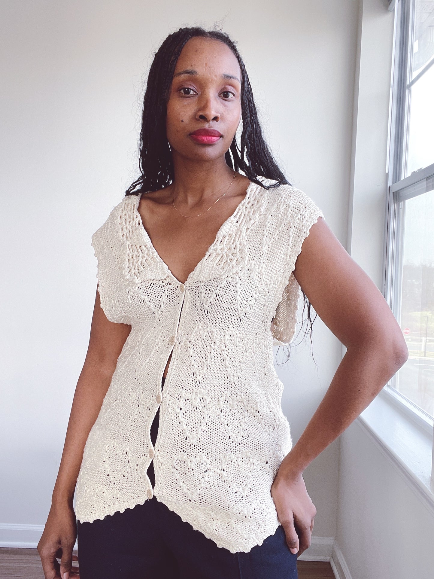 Silk Crochet Knit Ivory Vest