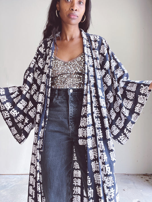 Vintage Monochrome Kimono Robe