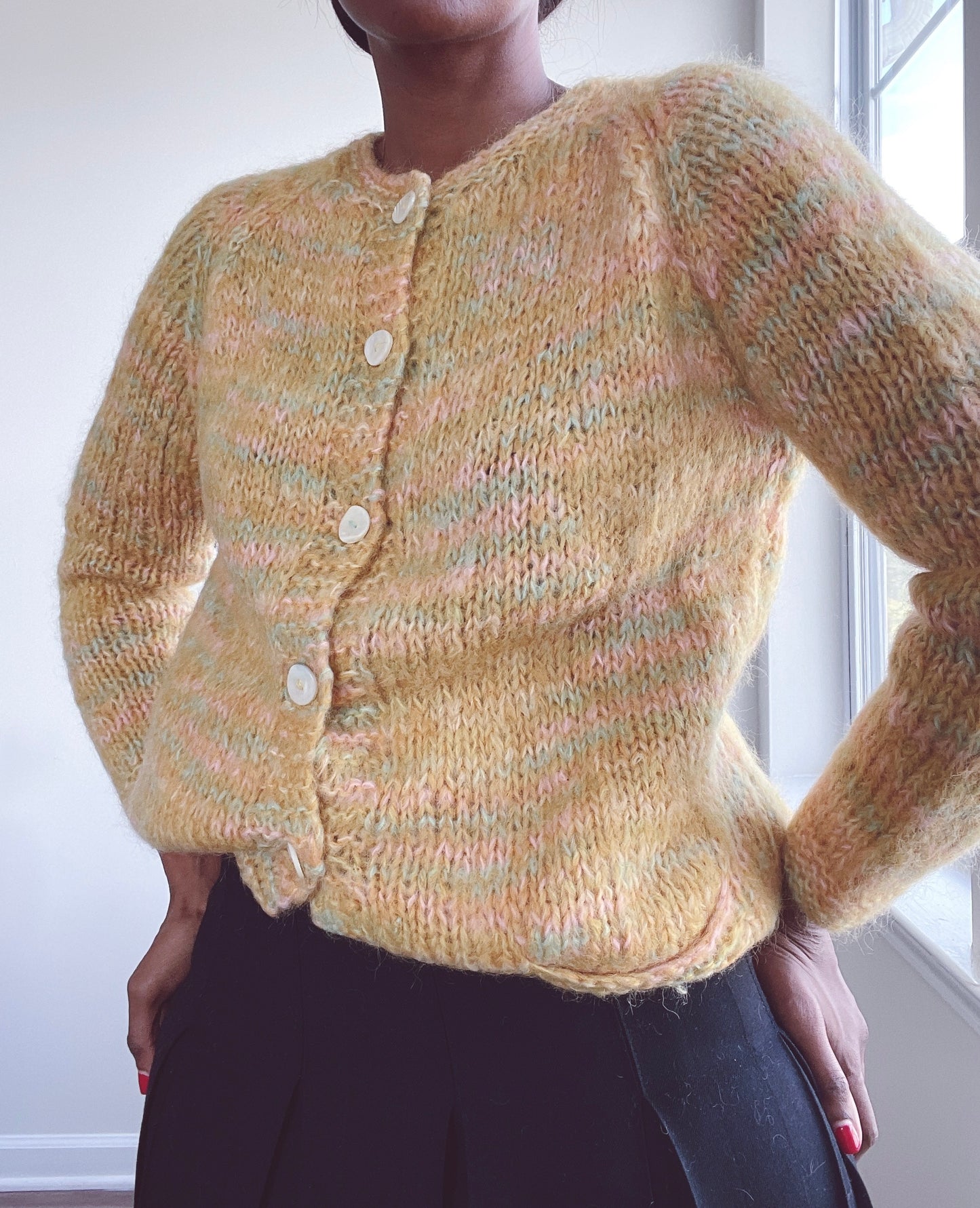 Vintage Mustard Multicolored Mohair Cardigan Sweater