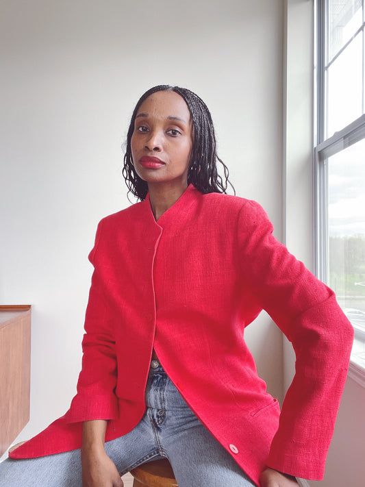 Raw Silk Hand Woven Vintage Blazer Jacket