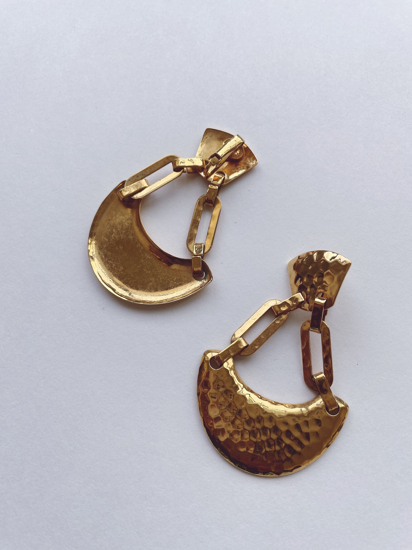 Gold Hammered Anchor Clip On Earrings