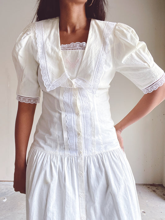Gunne Sax Puff Sleeve Ivory Dress