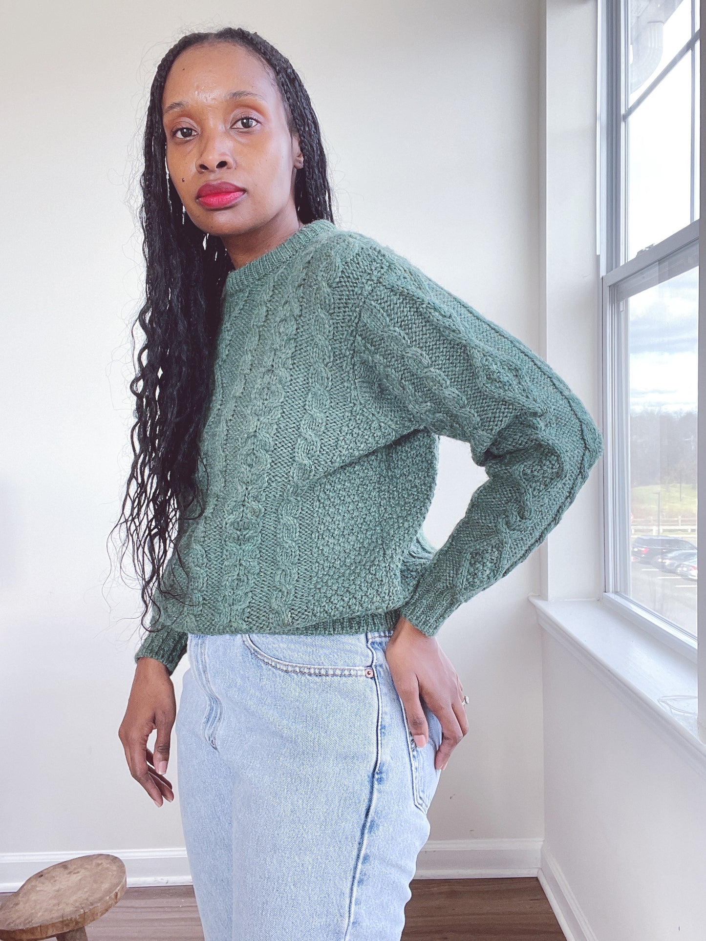 LL Bean Wool Green Cable Knit Sweater