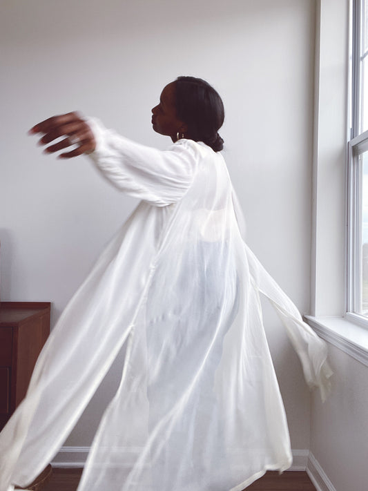 Vintage Sheer Chiffon Ivory Duster