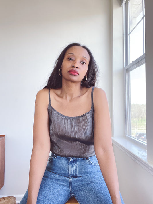 Iridescent Metallic Grey Tank Top