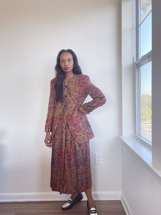 Vintage Paisley Skirt Suit 2 Pc