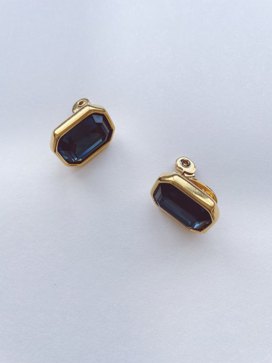 Monet Clip On Blue Rhinestone Earrings